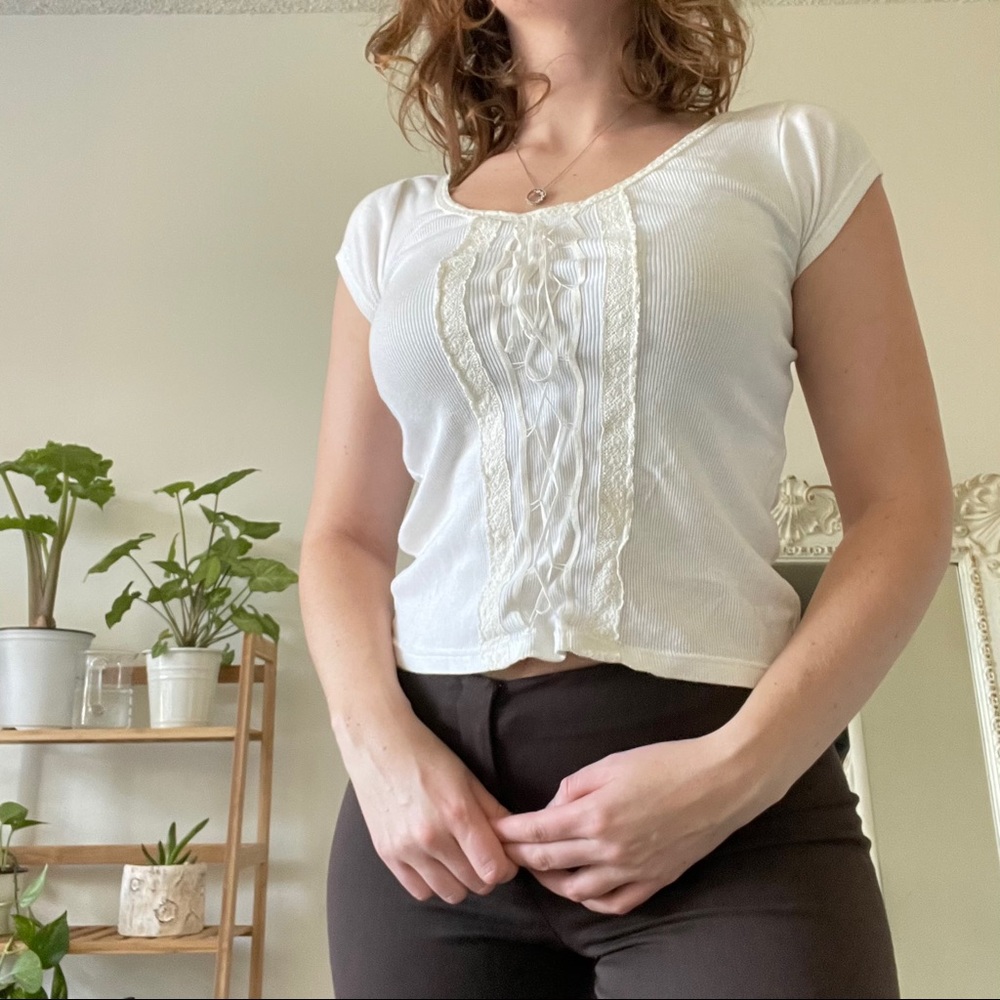 Ralph Lauren Cream Vintage Lace Corset T-shirt